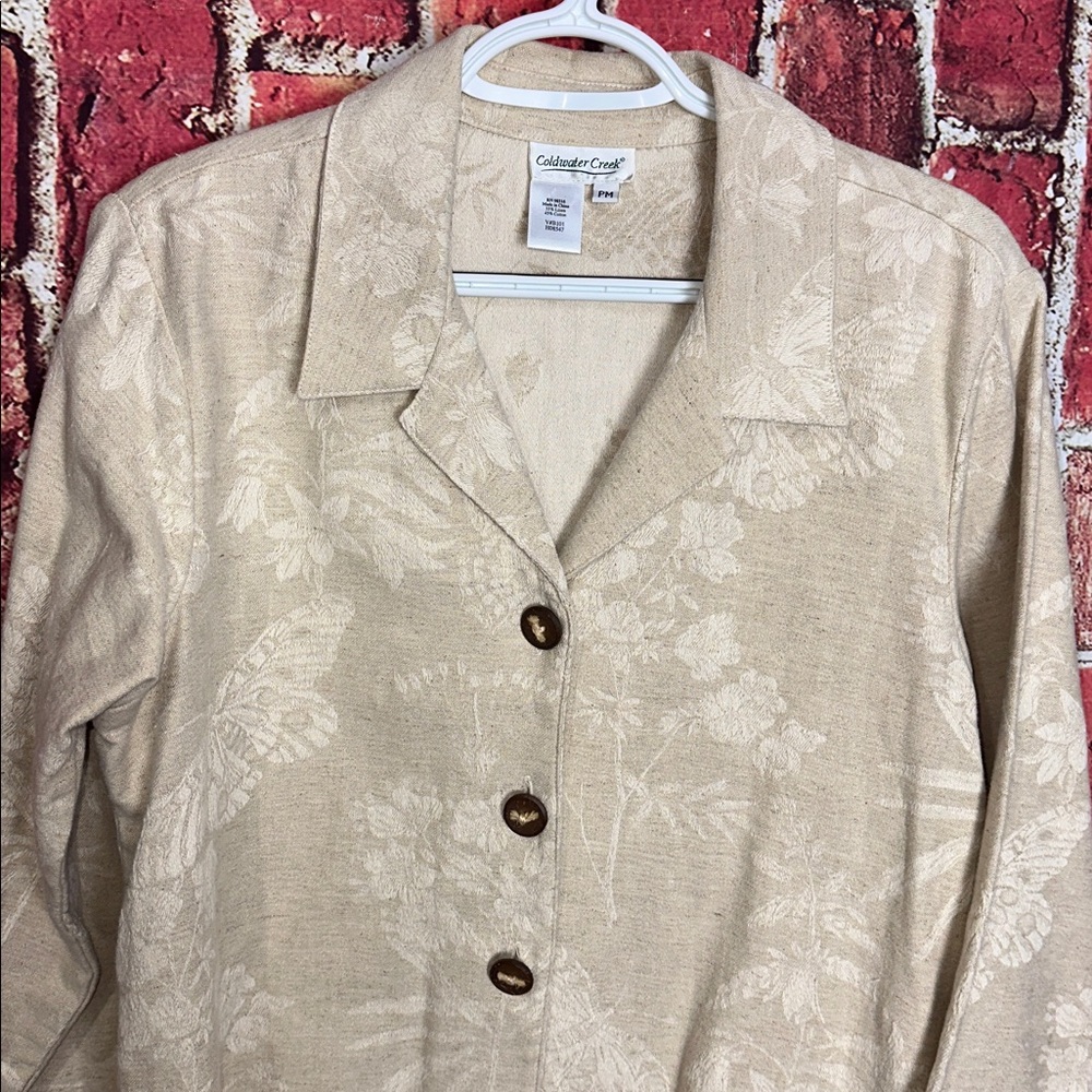 Vintage Coldwater Creek Linen Blend Floral Jacket Blazer Petite Medium PM - Picture 3 of 14